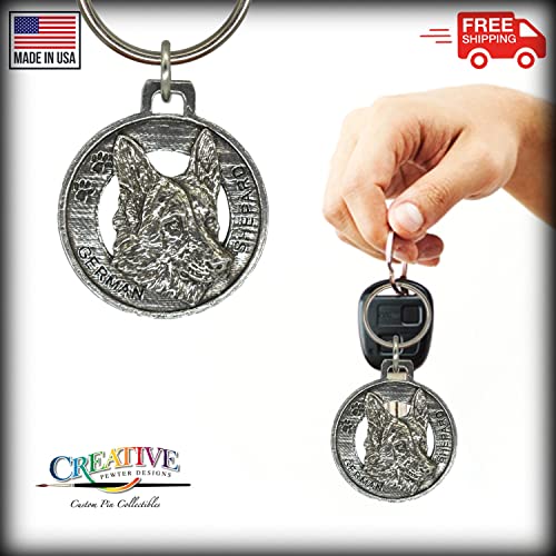 German Shepherd Keychain, Dog, Pewter, D084KC, 1 1/2, 100% Handmade in the USA, Pet, Tag, Metal, Keychain, Key Chain, Key Ring, Key Fob, Gift, Over 90 Dog Keychains3