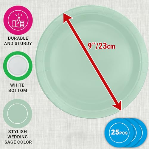CUSINIUM [25-pcs] 9-Inch Ivory Dinner Paper Plates + [25-pcs] 9-Inch Sage Green Dinner Paper Plates Bundle - Thumbnail 3