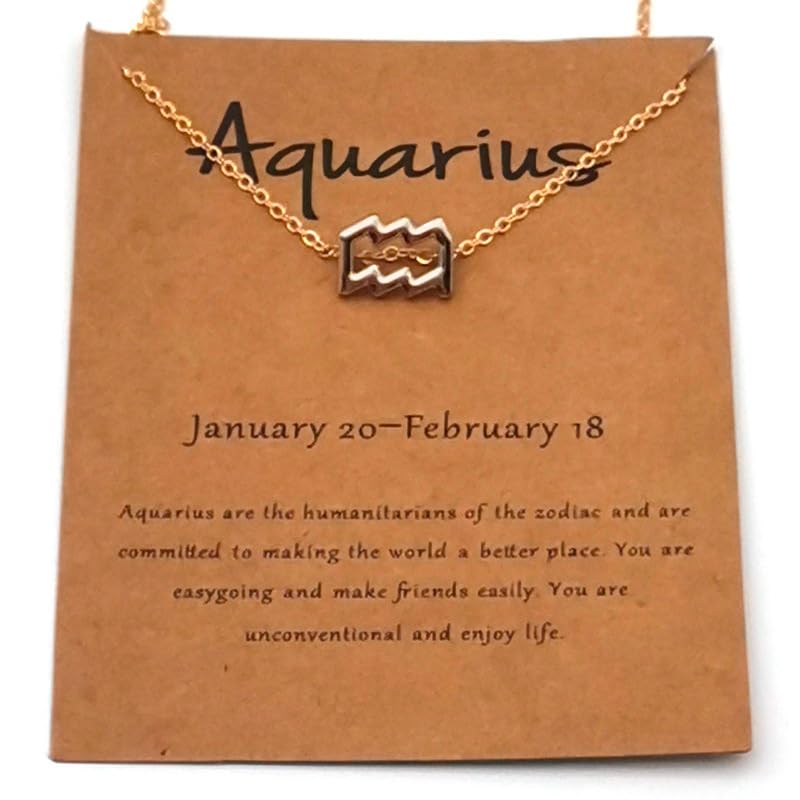 Horoscope Zodiac Sign Pendant Necklace Constellation Jewellery Star Sign Cute Small Gold Plated Chain Horoscope Gifts Women & Girls