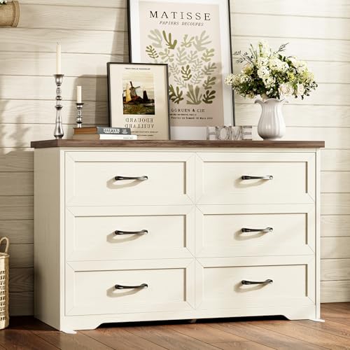AODK Farmhouse 6 Drawer Dresser for Bedroom, 47” Wide Rustic Storage...