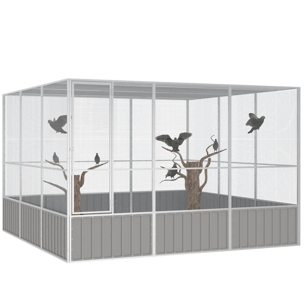 Vogelkäfig Grau 302,5x324,5x211,5 cm Verzinkter Stahl,Tier- & Haustierbedarf,Haustierbedarf,Vogelbedarf,Vogelkäfige & -ständer,Grau,87 kg-171553