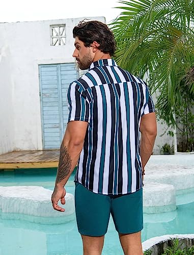 EISHOPEER Men's Flower Shirt Hawaiian Sets Casual Button Down Short Sleeve Shirt and Solid Quick Dry Beach Shorts S-3XL4