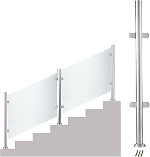 Garden Deck Stairway Fencing Clamp Posts Staircase Platform Glass Banister Railing Post for 10 MM / 12 MM Thick Panel, Floor Mount Round Balcony Fencing Clamp Pole, with Expansion Screws ( Color : Mid
