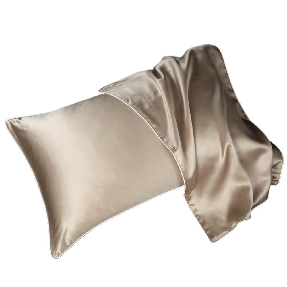 Funda Almohada Funda de Almohada de Lujo de Seda de Morera Natural Pura con diseño de Cierre Tipo sobre Funda Almohada Saten(Champagne)
