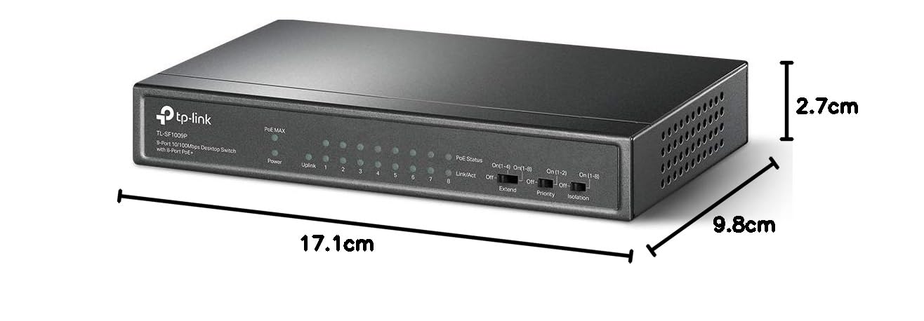 TP-Link TL-SF1009P | Przełącznik Fast Ethernet PoE 9× 10/100 Mb/s (8× PoE + 1 uplink) | Budżet PoE 65 W | Tryb Extend | Ochrona przepięciowa 6 kV