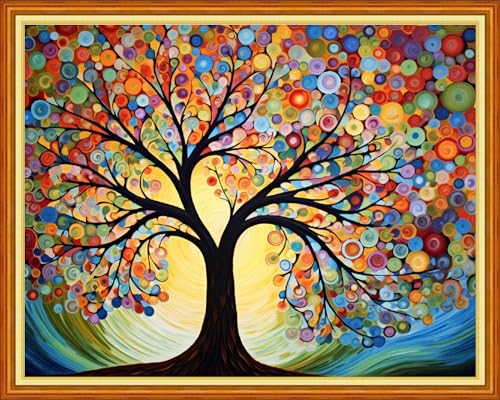 Image of Redxing Stamped Cross Stitch Kits Full Range of Embroidery Starter Kits- Needlepoint Counted Cross Stitch Kits for Beginner Adults 11CT Printed Embroidery Kit-Colorful Tree 16x20 inch