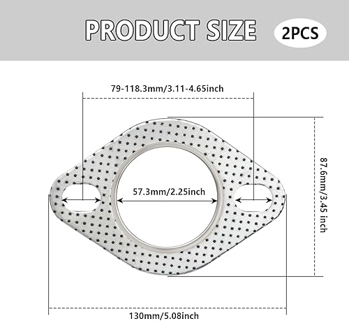 Miniatura 31 de 2 juntas de escape de automóvil, 2 pulgadas, 2 pernos de repuesto para juntas de escape OEM # 120-06310-0002, junta de colector de escape estándar 2