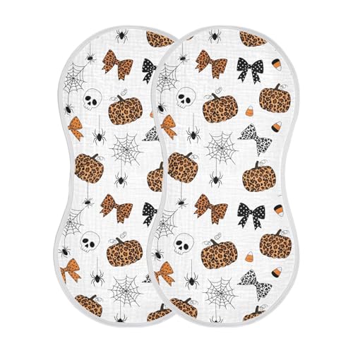 2 Pack Muslin Burp Cloths Halloween Skull Bow Cotton Baby Burp Cloths Extra Absorbent and Soft Burping Cloth for Newborn Must Haves, Large 22