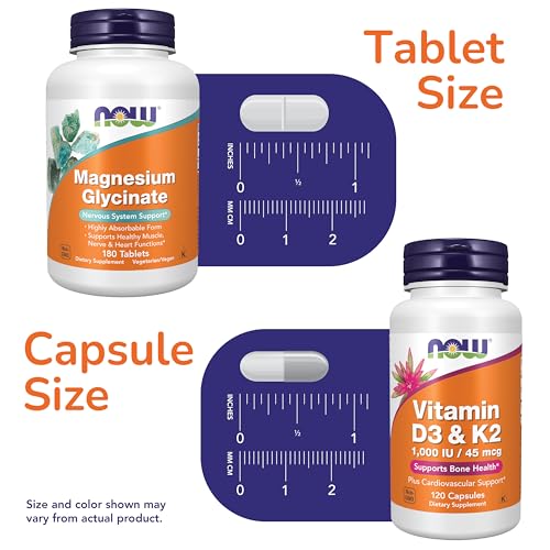Image of NOW Foods Metabolic Support Bundle - Mag Glycinate + VIT D3 K2 Supplements | Magnesium Glycinate 180ct + Vitamin D3 K2 Vit D3 K2 1000IU /45mcg 120ct-Supports Muscle, Nerve & Heart Function & Health*
