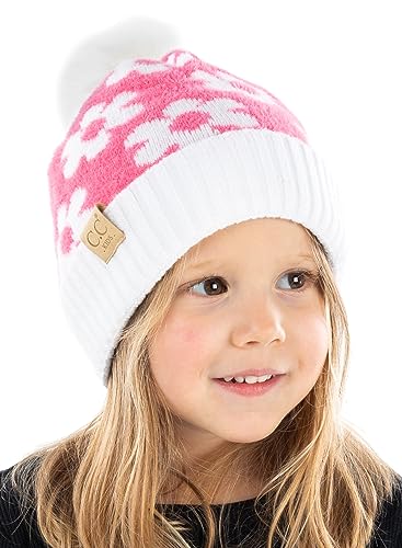 Funky Junque Cozy Toddler Cable Knit Pom Beanie - Warm Winter Hat for Kids