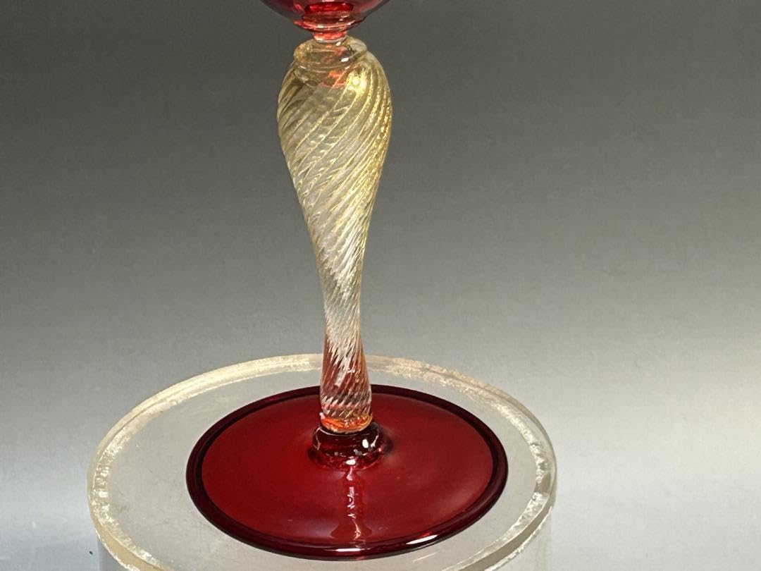 ベネチアン ワイングラス コブレット 赤ガラス ツイストステム