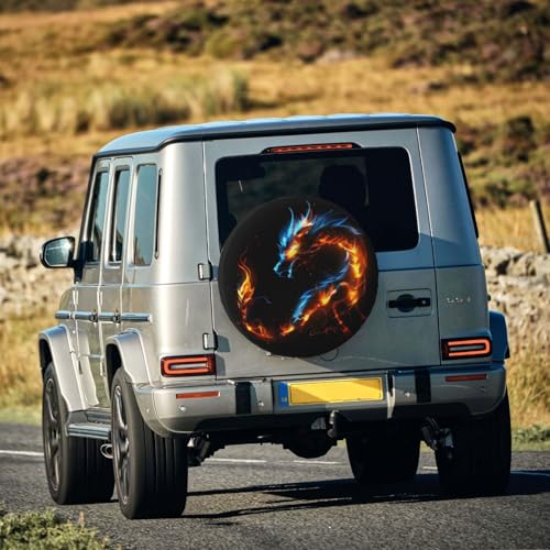 Image of Fire Dragon-A Spare Tire Cover Waterproof Dust-Proof Uv Sun Wheel Protectors Tire Cover Fit for Jeep,SUV, Rv, Travel Trailer, Truck15 Inch