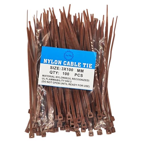 SYD CHEN 4 Inch Brown Tan Colored Zip Ties (100 Pieces) 18lb Strength, Nylon Cable Wire Ties