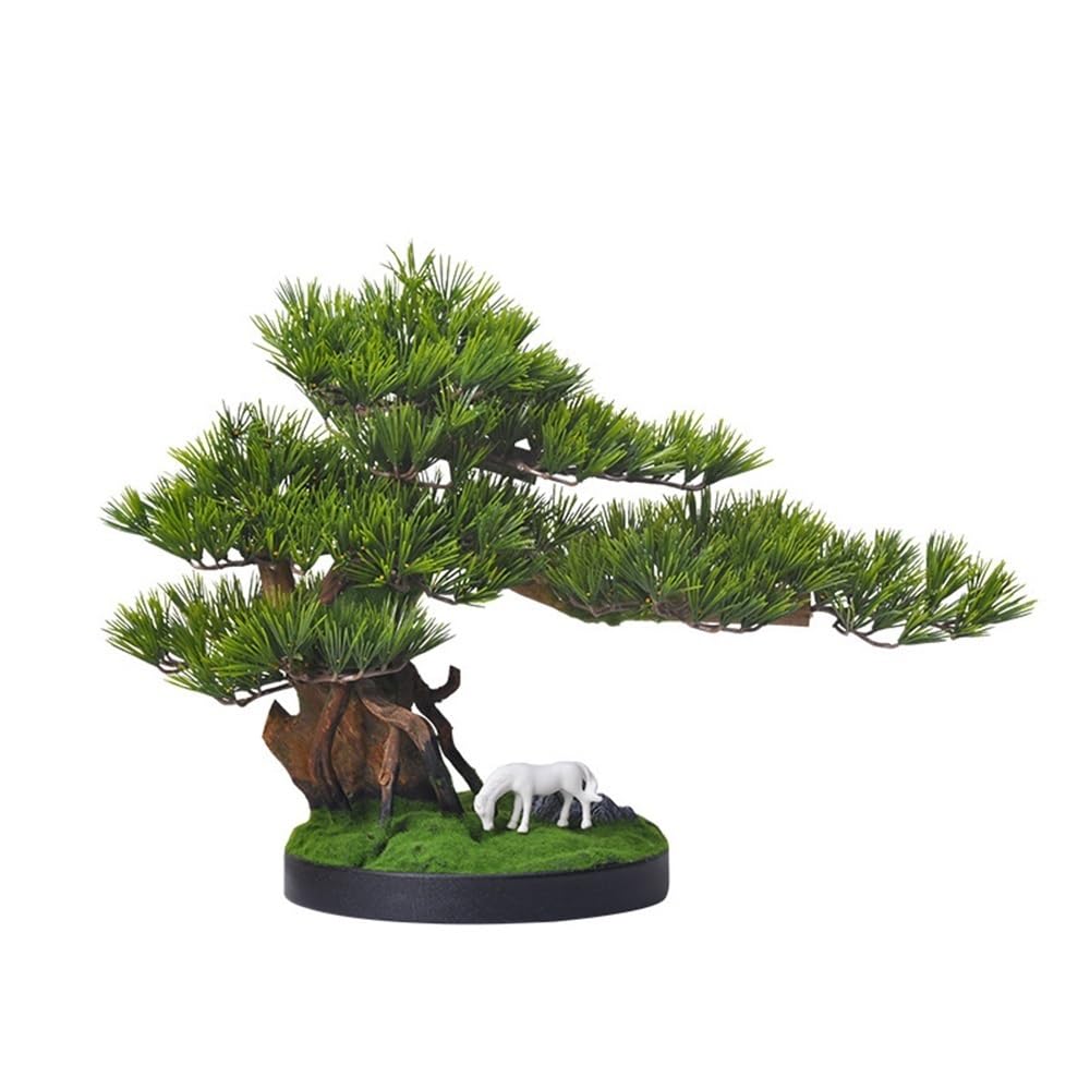 TEESONG Bonsai Tree Pot for Fake Tree Simulation Welcome The Guest Pine Bonsai Planter Green Plant Ornaments Living Room Entrance Office Hotel Showroom Decorations Greenery Decor