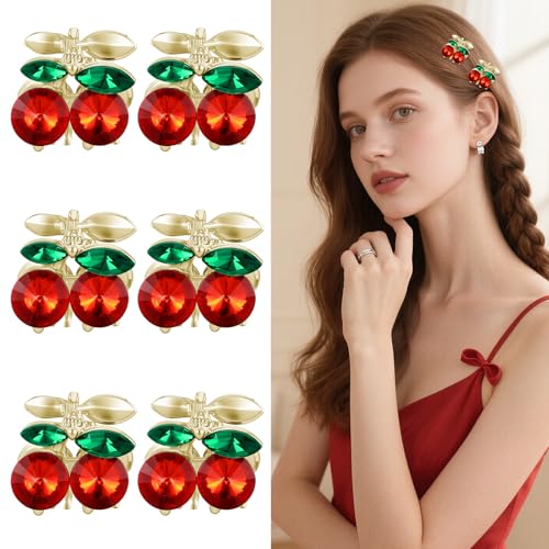 Guduling 6pcs Cherry Hair Clips, Cute Cherry Claw Clips, Rhinestone