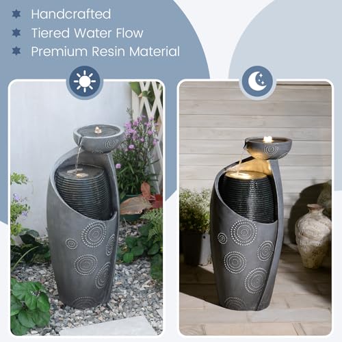 Image of Jar Indoor Water Fountain - Outdoor Decor Garden Vase Waterfall 31.8 inch Cascading Water Feature with Lights Watefall Fountains for Porch, Patio, Backyard, Deck, Home Gift,Grey