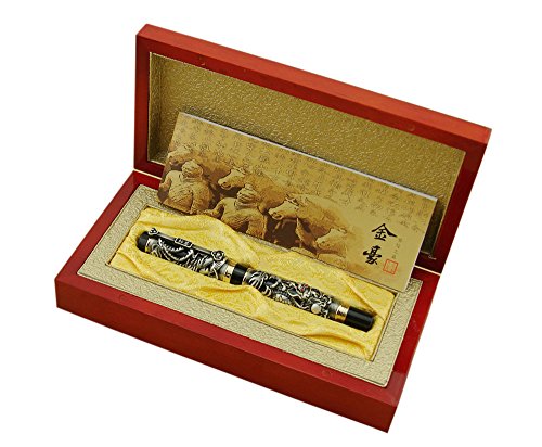 Jinhao Dragon Phoenix Fountain Pen Fine Writing Luxury Case Set Vintage Black Collection With Ink Refill Converter Signature #TOP2