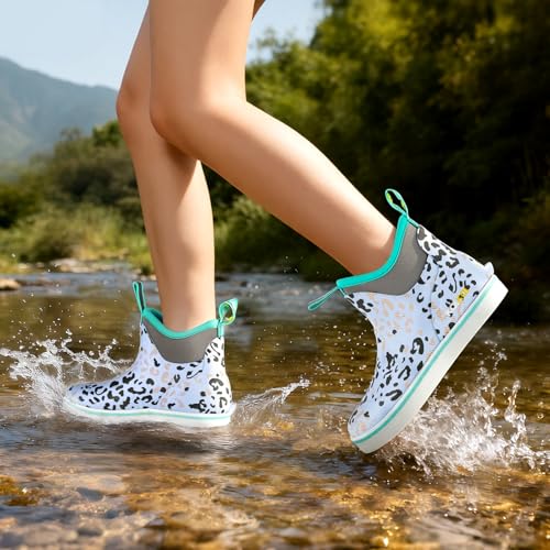 Image of Kalkal Women's Deck Boots, Waterproof Ankle Rain Boots Fishing Boots with High Traction, Women's Rubber Boots For Gardening Fishing Boating Camping