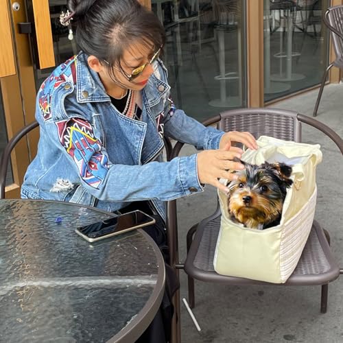 image for Pethaven Cat Carriers Bag Beige Small Dog Purse Lightweight Puppy Carr