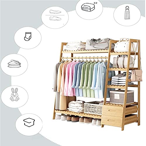 Perchero de madera para guardarropa compacto con zapatero integrado y cajones 8