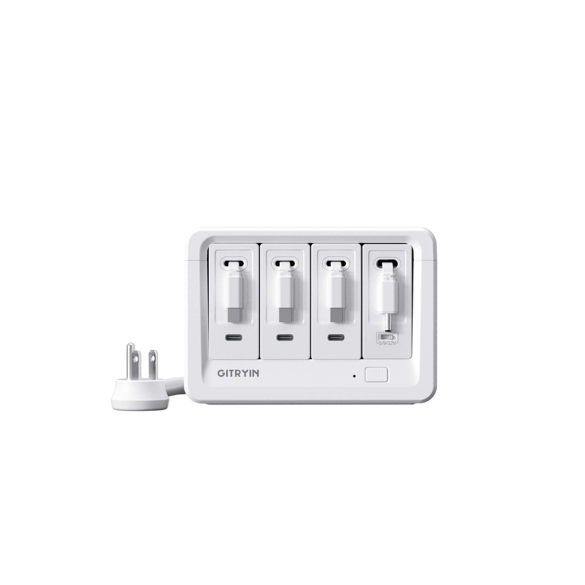 Gitryin 1 DC 3 Type-C Retractable Wall Chargers and 8-in-1 Desktop Charging Station
