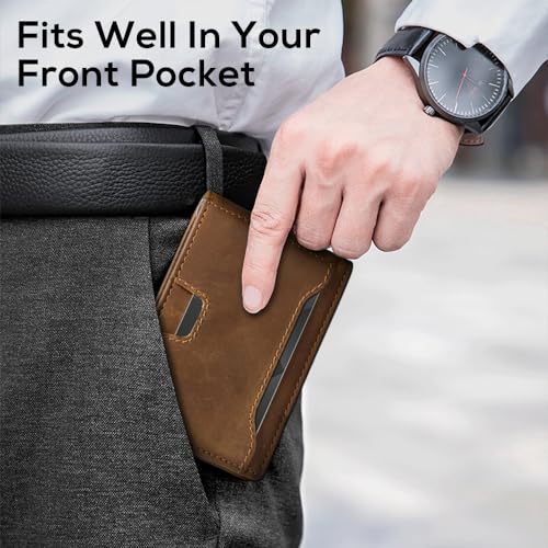 Wallet for Men Slim Bifold Grain Leather Wallet with Money Clip,Minimalist,RFID Blocking,Front Pocket Wallet,8-10 Card Capacity,with ID Window, Gift Box(Coffee) - Image 6