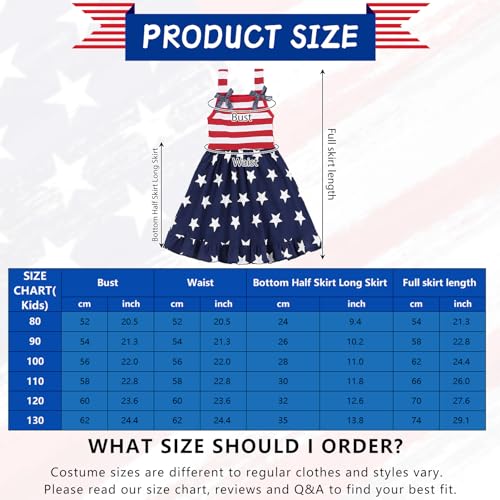 Girls 4th of July Outfit Toddler Girl American Flag Dresses Headband Hair Clips Necklaces Face Tattoos 2-8 Years3