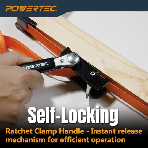 Image of POWERTEC Adjustable Band Clamp for Woodworking - 15 ft. Adjustable Strap Clamp with Ratcheting Handle, Non-Marring Corners, 1000 lbs Capacity, 1 PK (72071)