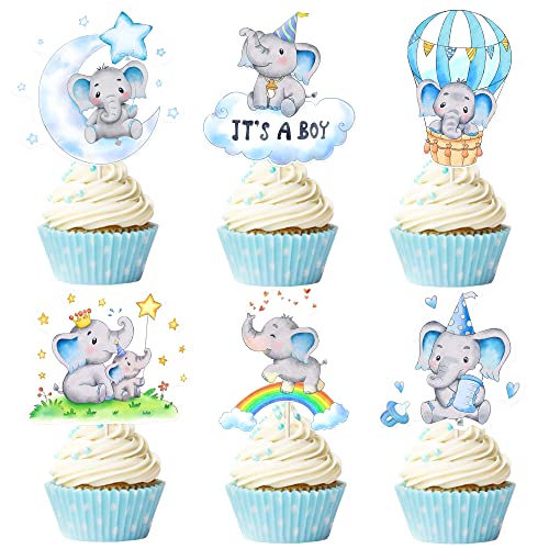 36Pcs Blue Elephant Cupcake Toppers It's A Boy Baby Shower Cupcake Toppers Elephant Baby Shower Decorations For Boy Elephant Cupcake Picks Gender Reveal Birthday Party Cake Decoration Supplies #TOP11