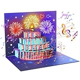 Omgpeike Musical Birthday Card, Pop up 3D LIGHTS & SOUND Firework Happy Birthday (Purple)