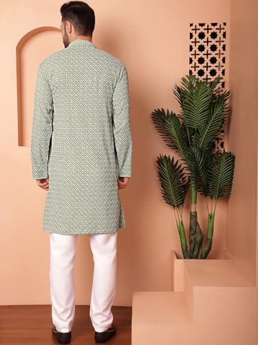 Image of Jompers Men's Pista Embroidered and Sequence Kurta with Pyjama (Pista, S)