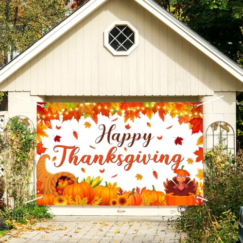 Image of Large Thanksgiving Banner Decorations Outdoor 72x44 Inch,Turkey Maple Leaf Pumpkin Decorations Gifts for Indoor Home House Decor Party Supplies,Yard Sign Background for Photography