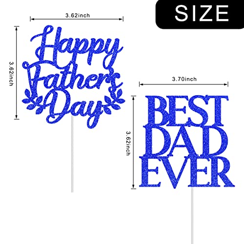 20 Pack Best Dad Ever Cupcake Toppers With Happy Father's Day Blue Glitter Letter Cake Topper Decoration For Father's Day Theme Party (A) #TOP2