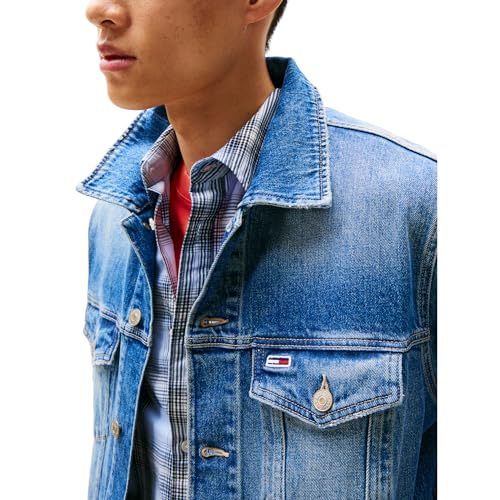 Image of Tommy Jeans Men's Lightweight Denim Trucker Jacket With Embroidered Logo