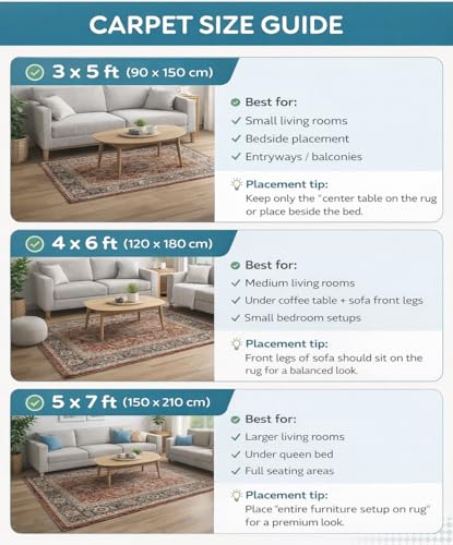 Image of Roseate Persian Rugs (3X5 ft) Designer Printed Carpets Non Slip with Fringe for Living Room /Bedroom /Kitchen /Home Decor /Floor Mat /Machine Washable (Pack of 1) A2