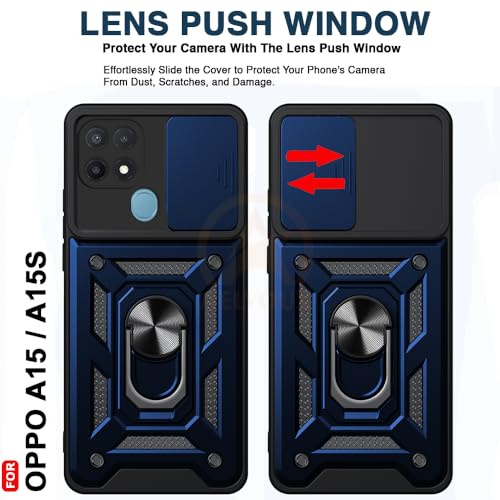 Image of Armor Bumper Back Cover Case for Oppo A15 / A15s Rotating Camera Cover, Ring Holder & Kickstand | Heavy Duty & 360 Degree Protection Oppo A15 / A15s Back Cover (Blue).