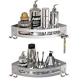 GeekDigg 2-Pack Corner Shower Shelves with Razor Holder - 9' L x 1.75' H x 9' W Aluminum Shower Caddy for Tile Walls - No Drill Bathroom Storage Organizer for Shampoo, Conditioner and More - Silver