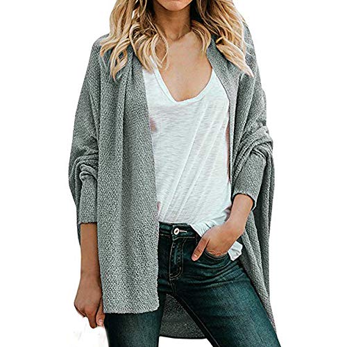 Women's Elbow Patch Shawl Collar Thick Striped Open Front Cardigan Sweaters Coat Outwear Gray