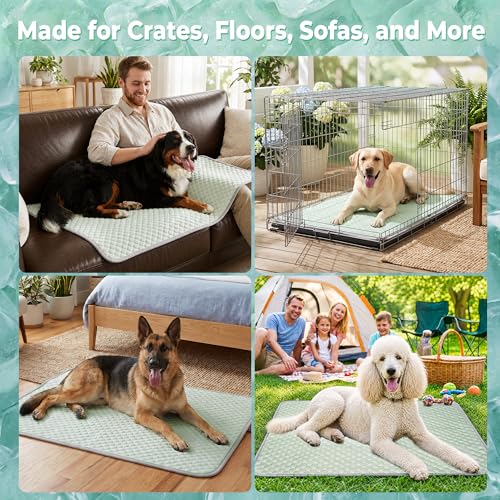 Image of PatiencET Extra Large Dog Cooling Mat, 40 x 50 in XL No-Gel Cooling Pad for Large Dogs, Cool Touch Pet Mat with Ice-Dot Texture, Washable Summer Dog Mat for Bed, Floor, Crate, Sofa, Car, Light Green