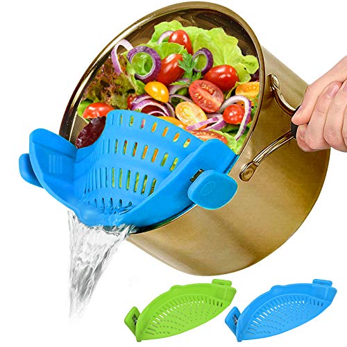 Food Mesh Strainers Fine Strainer 2 PACK Clip-On Colander Rice Strain Sieve Sifter Vegetable Silicone Drainer Filter Hands-Free Heat-Resistant for Kitchen All Pots Bowls Pasta Ground Beef Spaghetti