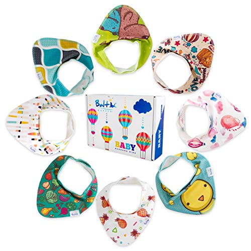Bandana Baby Bibs - 8 Pack Waterproof Unisex Ultra Soft - 3 Layers Technology - Perfect for Boys & Girls with Sensitive Skin, Teething Drooling, Feeding - Perfect Gift for Newborn, Infants & Toddlers