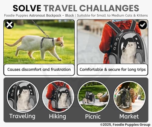 Image of Large Cat Backpack Carrier ExpandablePet Carrier Backpack for Small Medium Cats Fit Up to 18 Lbs, Foldable Puppy Backpack Carrier for Travel,Hiking (Black, Bubble)