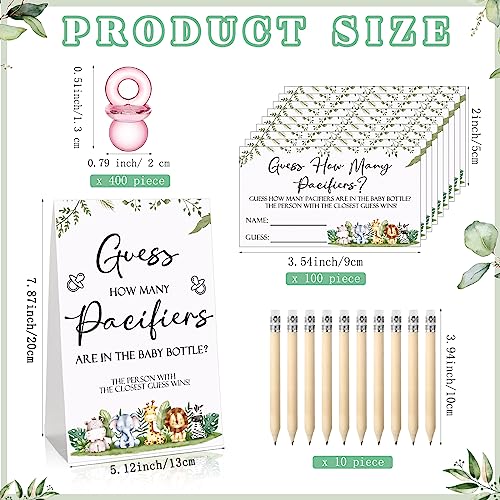 Image of Roowest 512 Pcs Baby Shower Games Guess How Many Pacifiers Sign 100 Small Guessing Games 10 HB Pencils 750ml Milk Bottle 400 Acrylic Pacifiers Decoration for Guest Gender Reveal(Pink,Animal)