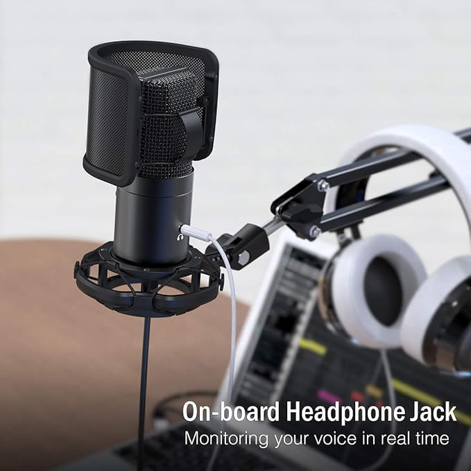 Image of USB Gaming Microphone Kit, Condenser Mic with Adjustable Arm Stand, Mute Button & Gain Control, Studio Bundle for PC Streaming