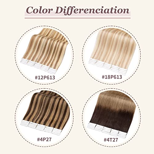 TESS Tape in Hair Extensions Human Hair 10 PCS #12P613 Golden Brown & Bleach Blonde - Image 4