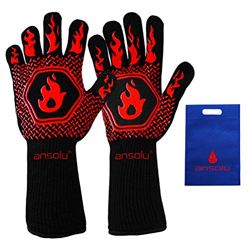 Ansolu Guantes Horno Barbacoa Manoplas Horno Cocina Resistente hasta 800º centigrados 1472º Fahrenheit certificacion EN407 de Proteccion contra riesgos termicos