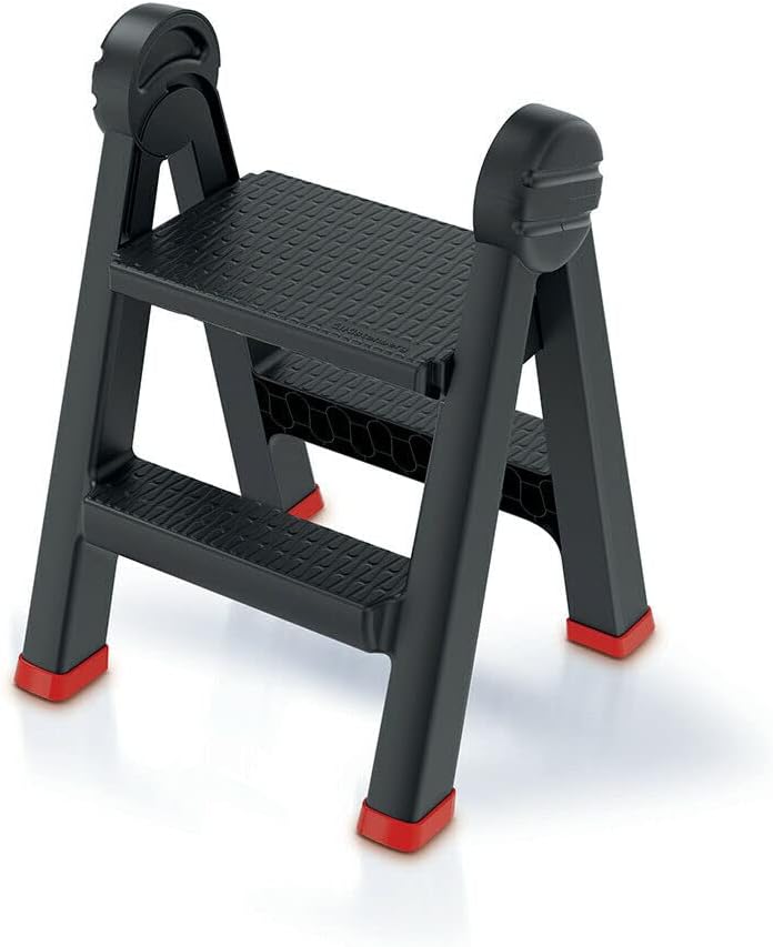 Kistenberg Folding step ladder with 2 steps (access on both sides, foldable, maximum load 150 kg, with non-slip feet, plastic, 470 x 435 x 630 mm)