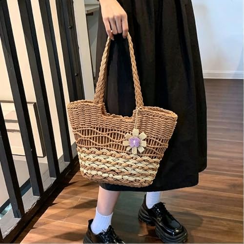 Bolso Tote de Playa de Paja Tejida con Gran Capacidad miniatura 3