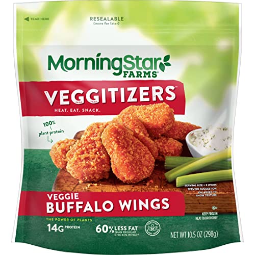 Morningstar Farms Veggitizers Meatless Chicken Wings, Plant Based Protein Vegan Meat, Frozen Meal, Buffalo, 10.5Oz Bag (1 Bag) #TOP6