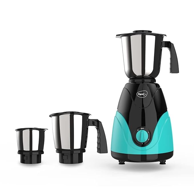 Pigeon Zest Mixer Grinder 3 Speed Control 750 Watt Powerful Copper Motor with 3 Stainless Steel Jars for Dry Grinding, Wet Grinding and Making Chutney and 3 Polycarbonate lids – Blue at Rs. 2185